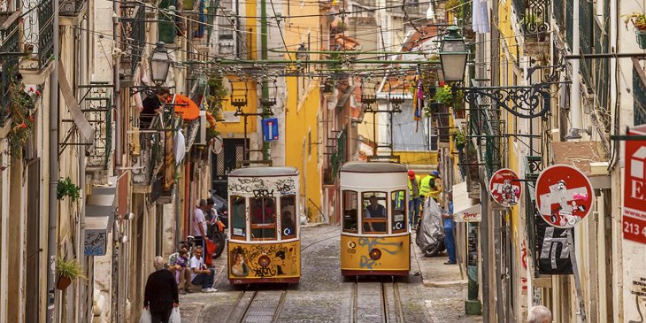 Lisbon riverside regeneration -On the right tracks: one of Lisbon’s many trams. Photograph: Danita Delimont/Getty Images/Gallo Images 